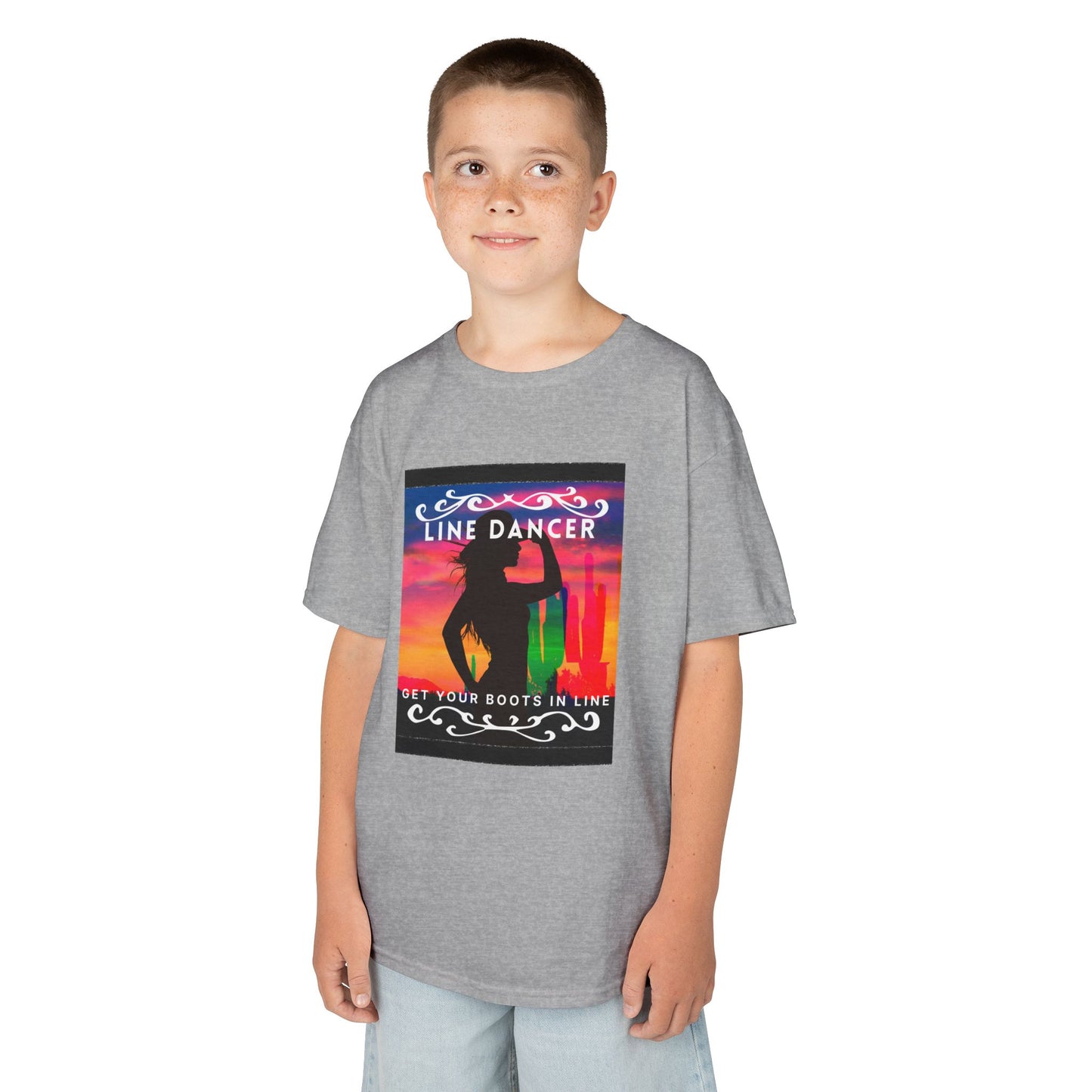 "Line Dancer – Get Your Boots in Line" Youth Short Sleeve Tee – Western-Inspired Country Dance Shirt for Kids