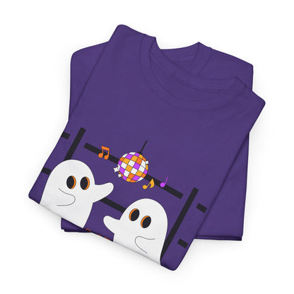 “At the Barre for the Boos” Dance Halloween T-Shirt with Cute Ghost Ballet Graphics - Unisex Heavy Cotton Tee