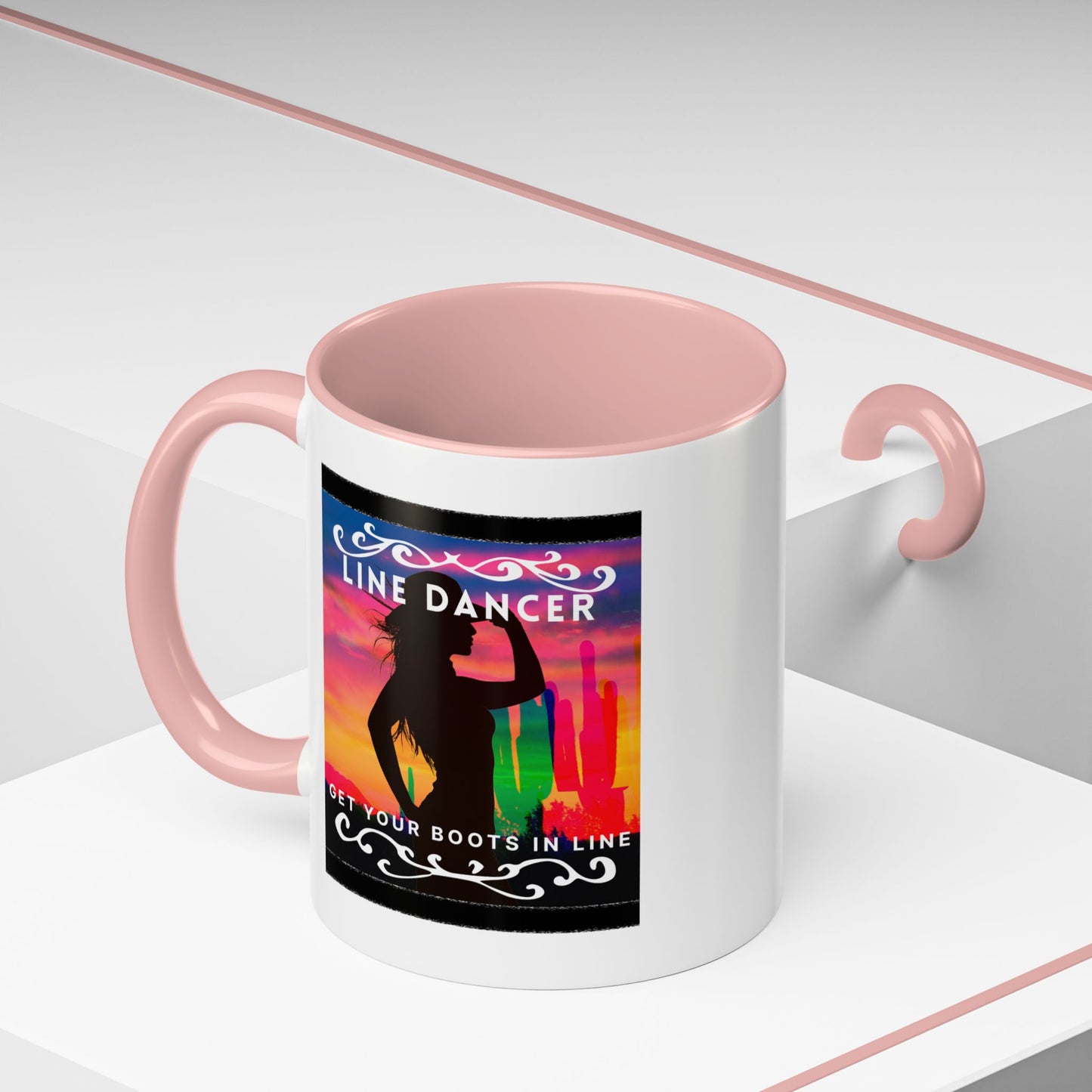 "Line Dancer" Accent Coffee Mug – Cute Cowgirl Graphic Ceramic Mug for Country Dance Lovers