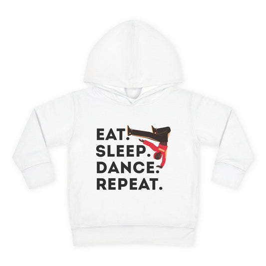 "Eat Sleep Dance Repeat" Toddler Pullover Hoodie – Bold B-Boy Dance Graphic Fleece Sweatshirt for Kids