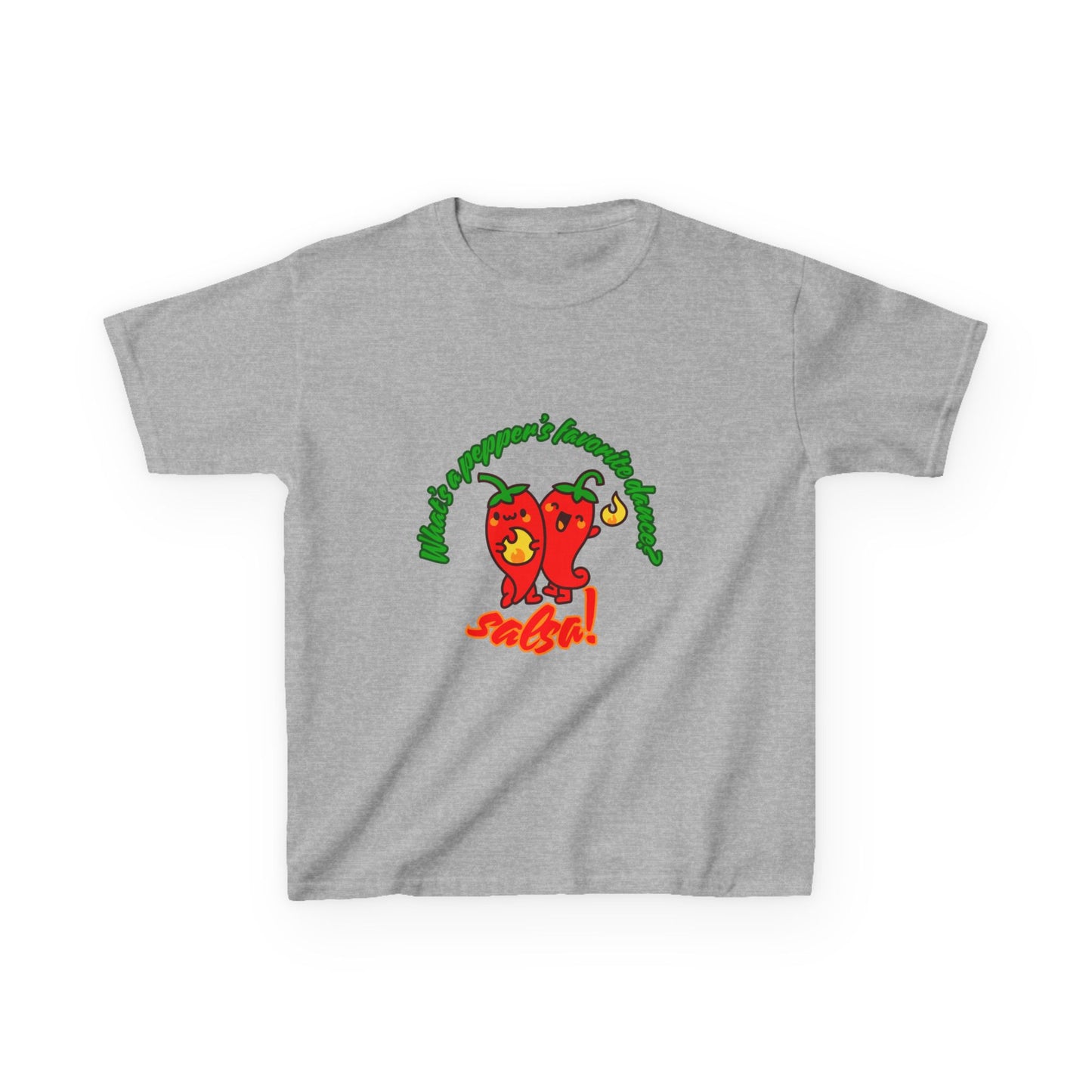 "What’s a Pepper’s Favorite Dance? Salsa!" Youth Short Sleeve Tee – Funny Dance Shirt with Cute Pepper Graphic for Kids