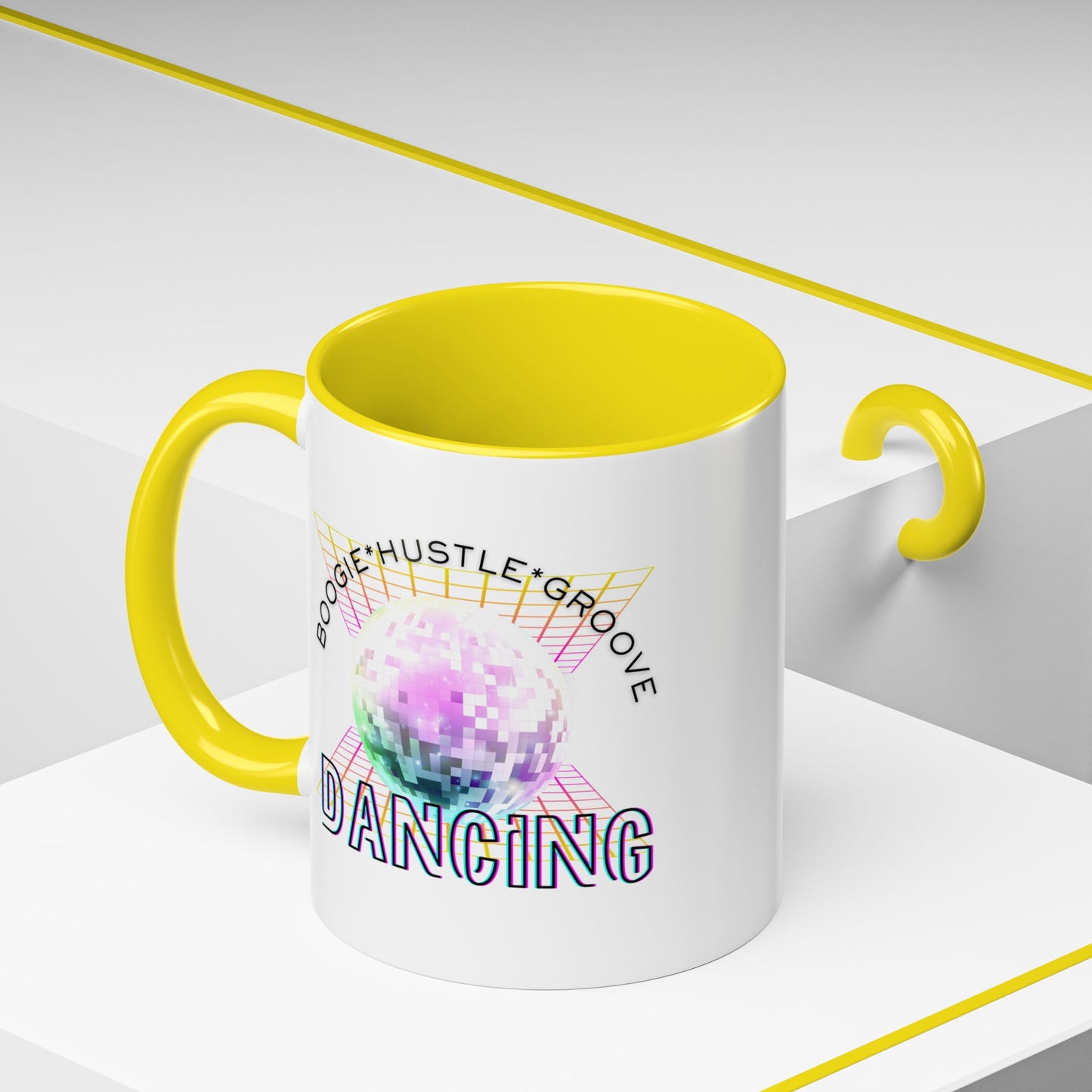 "Boogie, Hustle, Groove - Dancing" Disco Accent Coffee Mug – Fun Retro Dance Gift for Coffee Lovers