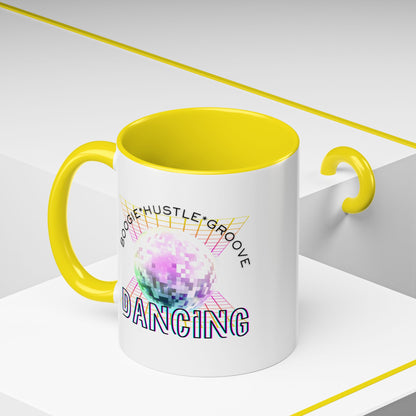 "Boogie, Hustle, Groove - Dancing" Disco Accent Coffee Mug – Fun Retro Dance Gift for Coffee Lovers