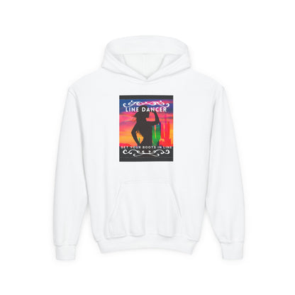 "Line Dancer" Youth Hoodie – Western Country Dance Graphic – 'Get Your Boots in Line' Unisex Pullover for Kids