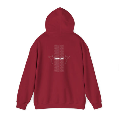 "Turn Out" Ballet Hoodie – Unisex Heavy Blend™ Hooded Sweatshirt with Front & Back Ballerina Graphics for Dancers