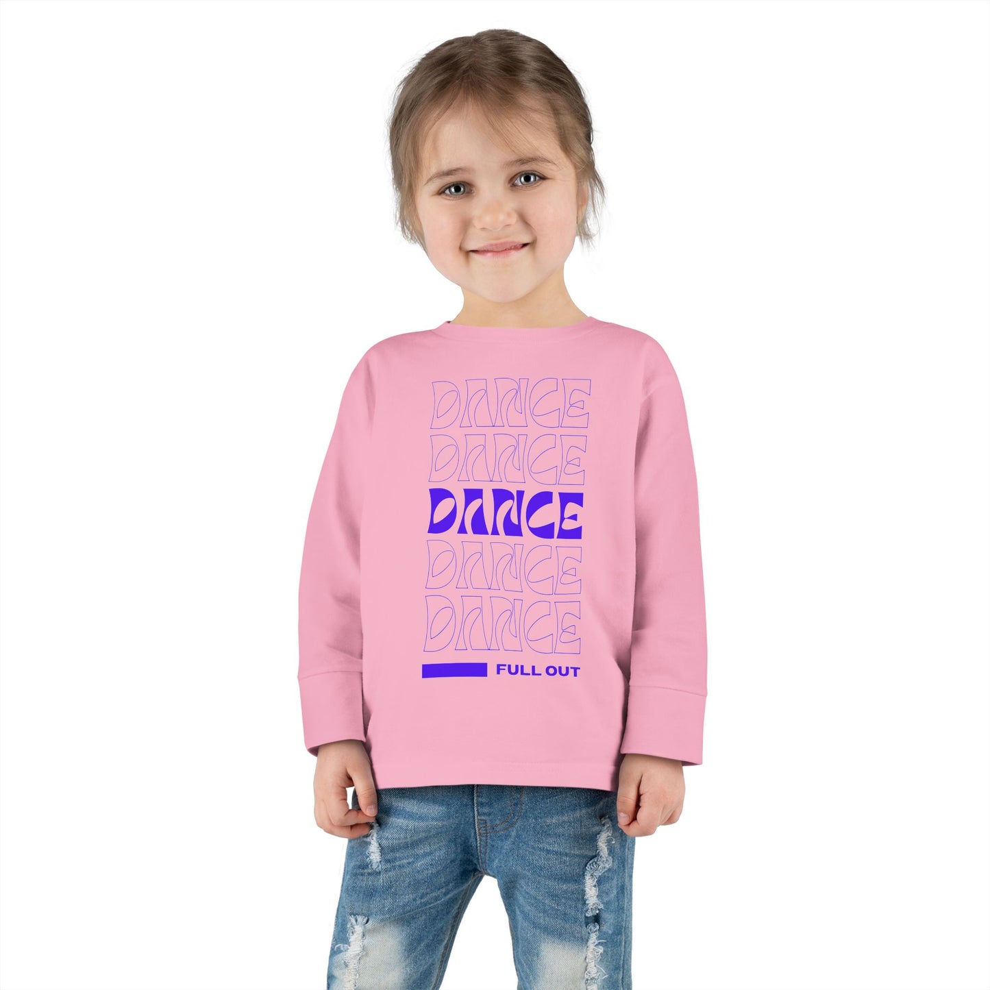 "Dancer – Full Out" Toddler Long Sleeve Dance Tee – Bold Motivational Graphic Shirt for Young Movers