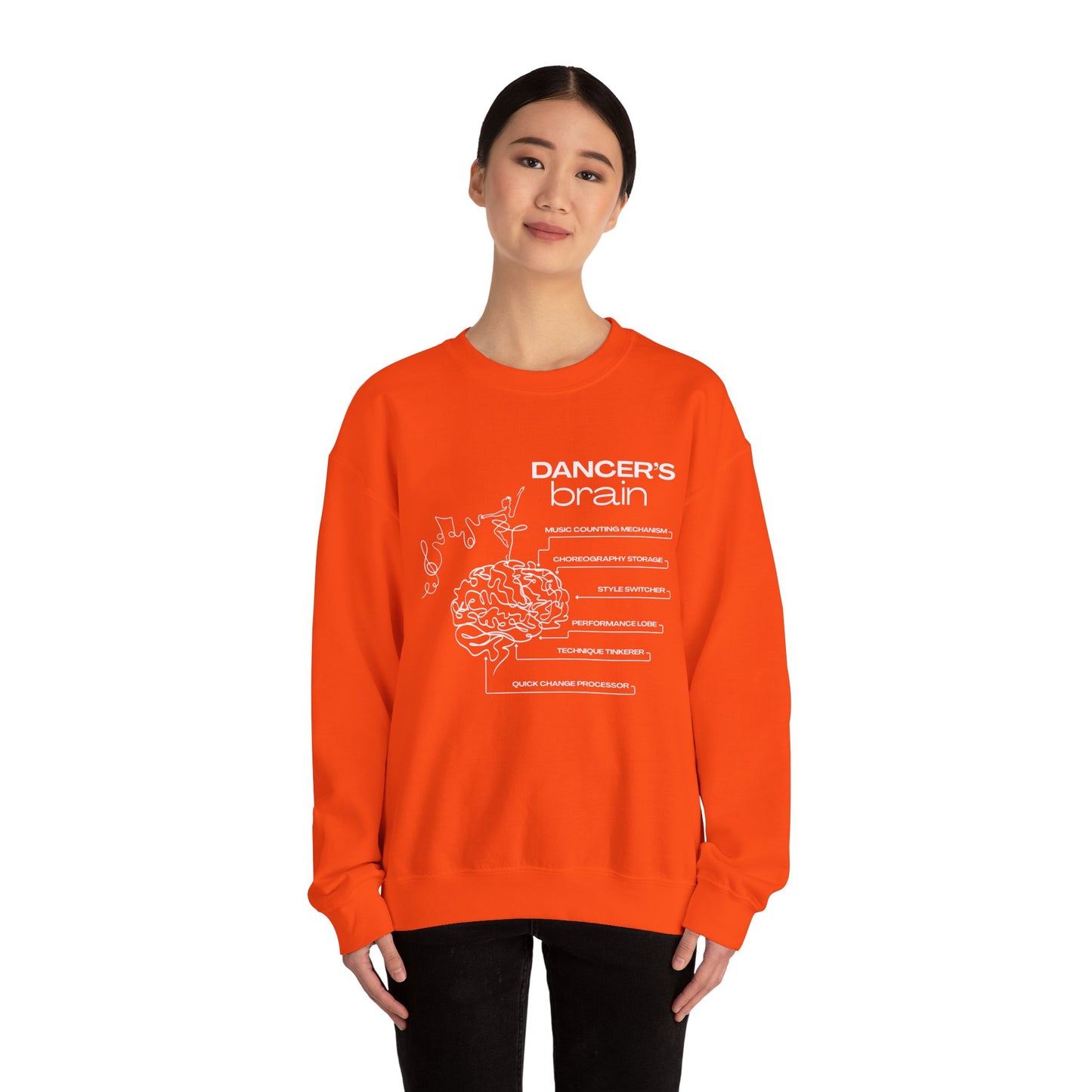 “Dancer’s Brain” Funny Dance Anatomy Sweatshirt – Unisex Heavy Blend Crewneck with Optional Name or Studio Personalization