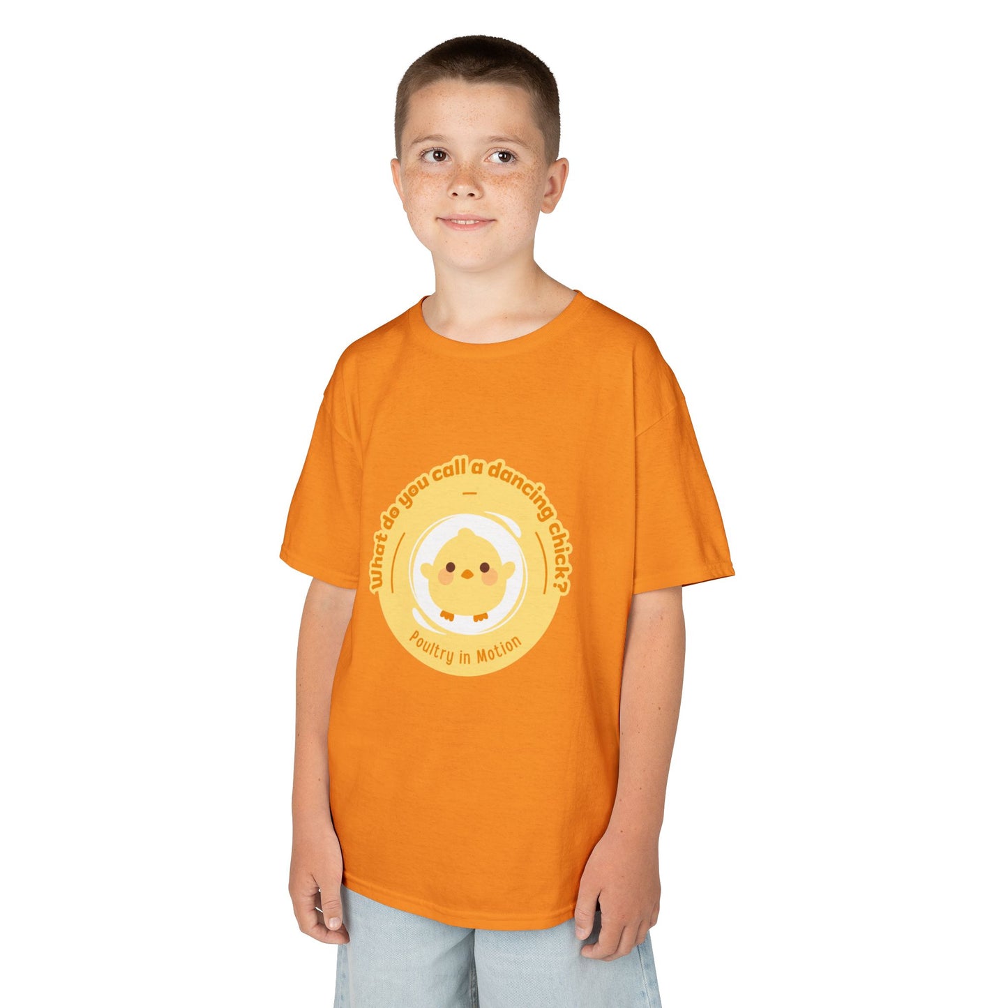 “What do you call a dancing chick? Poultry in Motion” Funny Chick Dance Tee for Kids – Cute Chicken Graphic - Youth Dance Pun T-Shirt