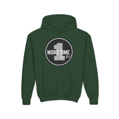 "One More Time Is a Lie" Youth Hooded Sweatshirt – Bold Dance Emblem Graphic Hoodie for Kids and Teens