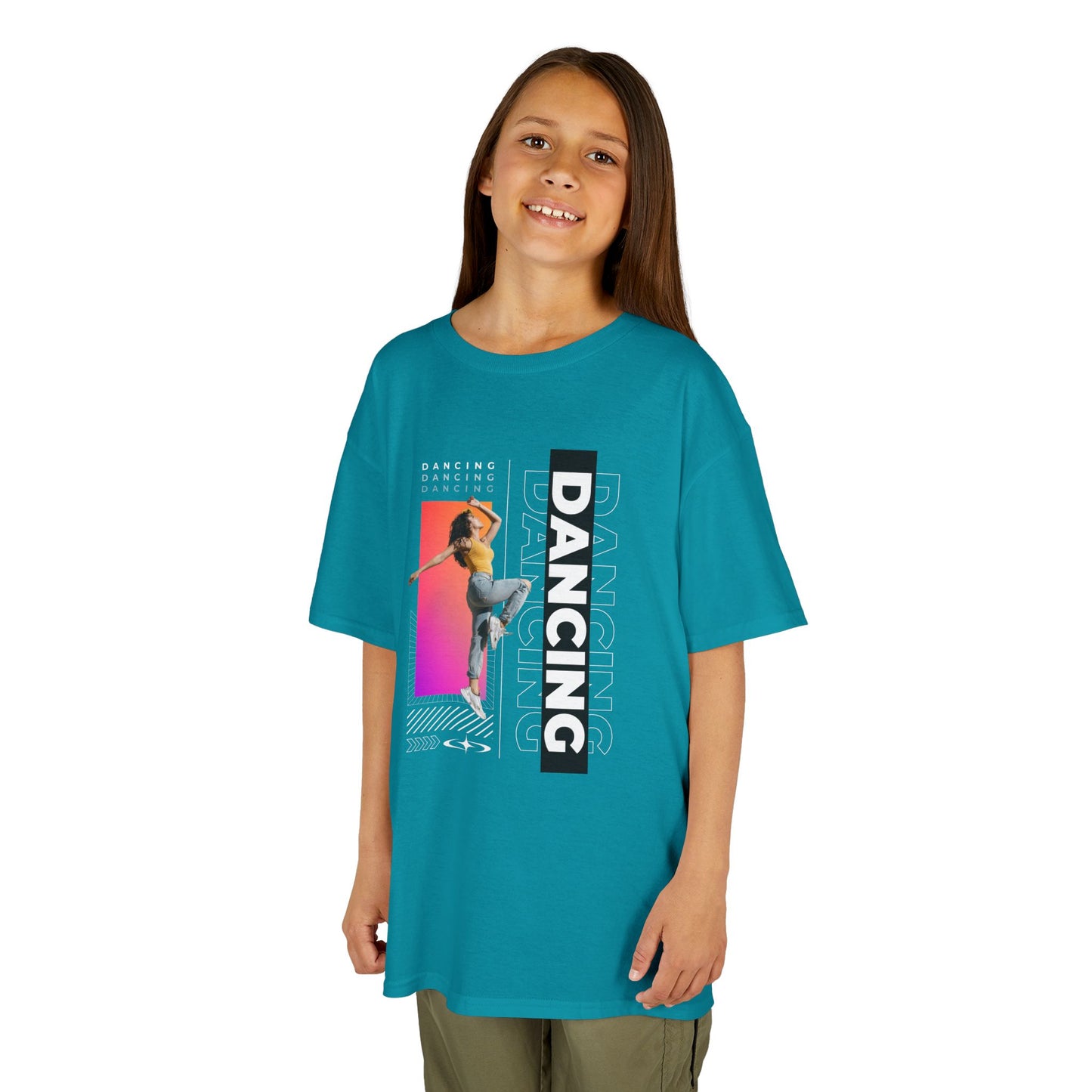 "Dancing" Youth Short Sleeve T-Shirt – Streetwear-Inspired Design with Female Dancer Graphic – Trendy Dance Apparel for Kids