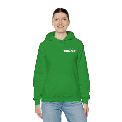 "Turn Out" Ballet Hoodie – Unisex Heavy Blend™ Hooded Sweatshirt with Front & Back Ballerina Graphics for Dancers