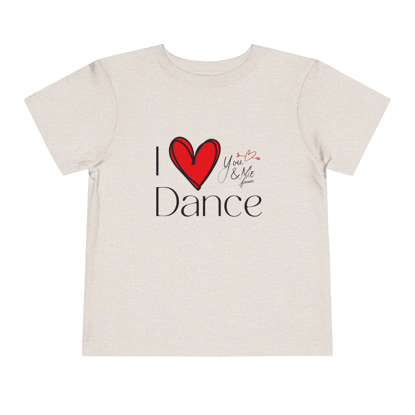 "I Love Dance" Toddler Short Sleeve Tee – Hand-Drawn Heart & Note Graphic Dance Lover T-Shirt