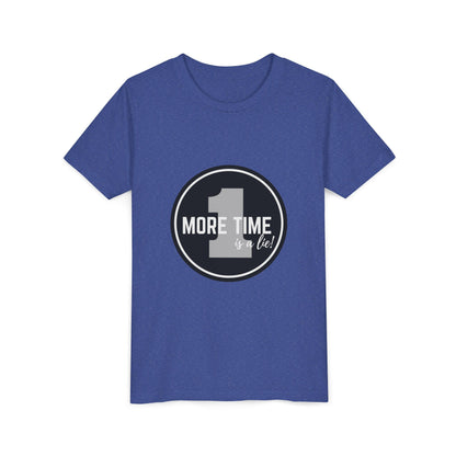 “One More Time is a Lie” Bold Emblem Dancer Graphic T-Shirt for Kids – Funny Dance Rehearsal Shirt - Youth Dance Tee