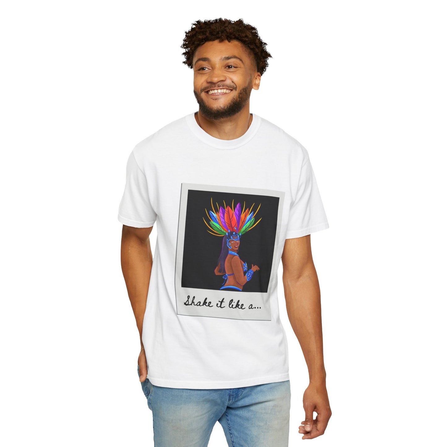 "Shake It Like a Samba Star" Unisex Garment-Dyed Dance T-Shirt – Bold Carnival-Inspired Graphic Tee for Dancers