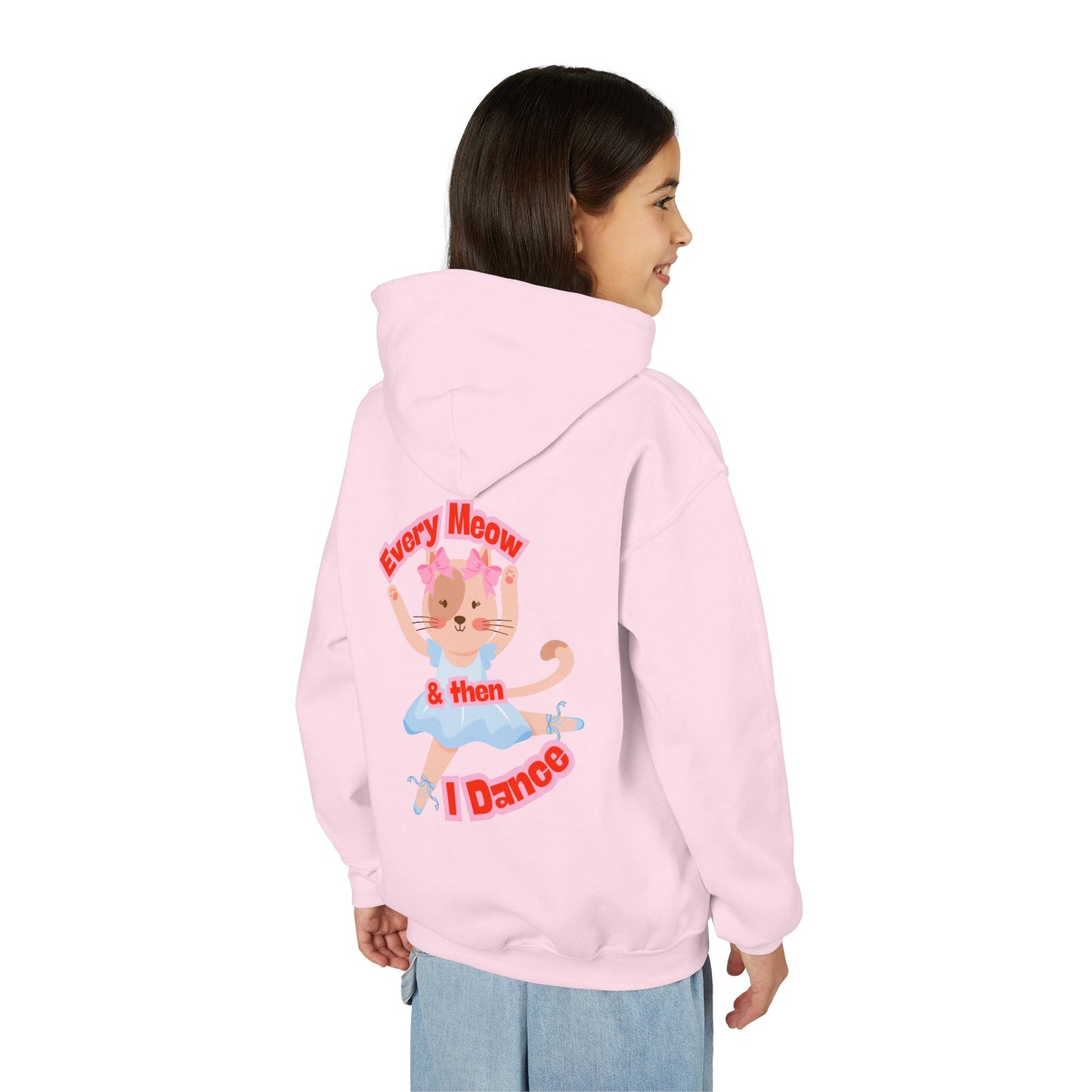 “Every Meow & Then I Dance” Adorable Dancing Cat Graphic | Cute Cat Dance Hoodie for Kids & Young Ballet Enthusiasts - Unisex Youth Hoodie