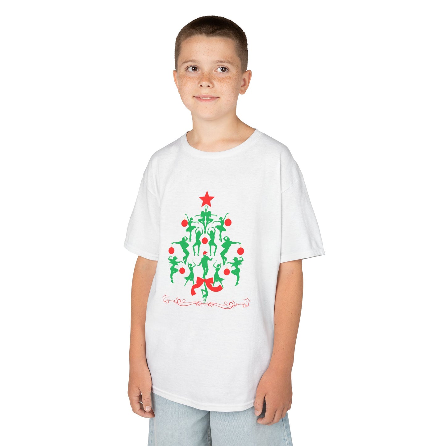 "Christmas Tree Dancer Silhouette" YOUTH TEE Short Sleeve – Festive Ballet & Dance Holiday Tee for Dancers, Teachers, and Studios