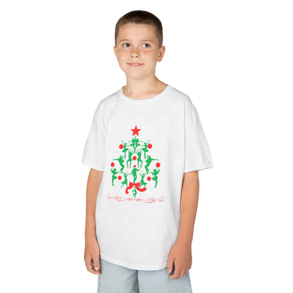 "Christmas Tree Dancer Silhouette" YOUTH TEE Short Sleeve – Festive Ballet & Dance Holiday Tee for Dancers, Teachers, and Studios