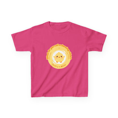“What do you call a dancing chick? Poultry in Motion” Funny Chick Dance Tee for Kids – Cute Chicken Graphic - Youth Dance Pun T-Shirt