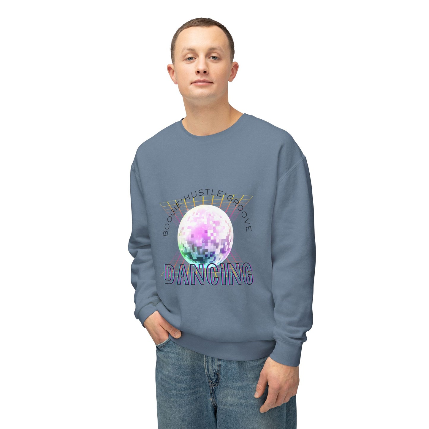 "Boogie, Hustle, Groove - Dancing" Streetwear Dance Graphic – Unisex Lightweight Crewneck Sweatshirt