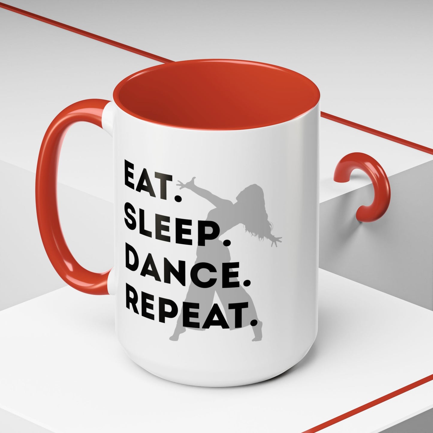 "Eat Sleep Dance Repeat" Accent Coffee Mug – Gray Dancer Graphic Ceramic Mug for Dance Lovers