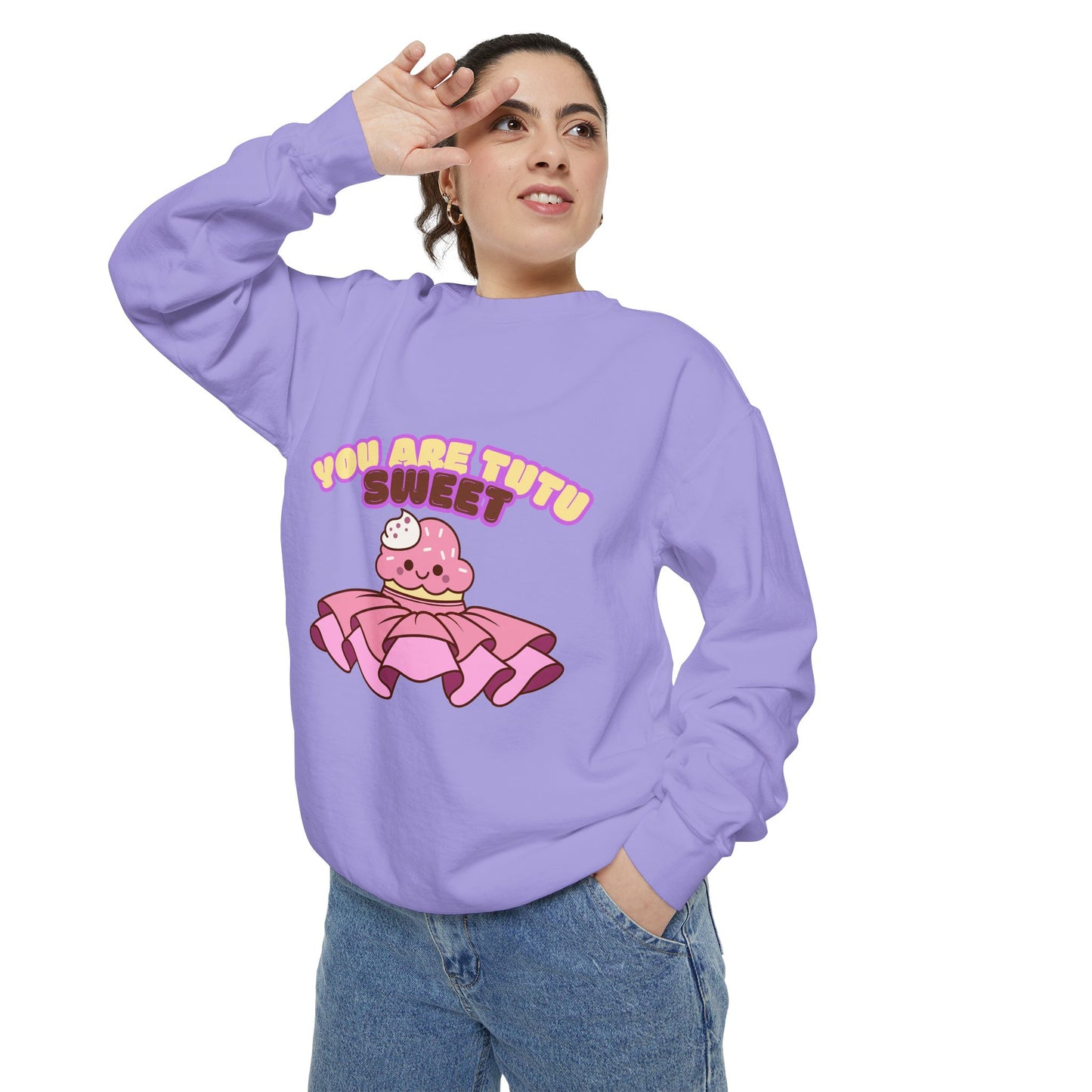 "You Are Tutu Sweet" Unisex Lightweight Crewneck Sweatshirt – Kawaii Cupcake in a Tutu Graphic Pullover for Ballet & Dance Lovers