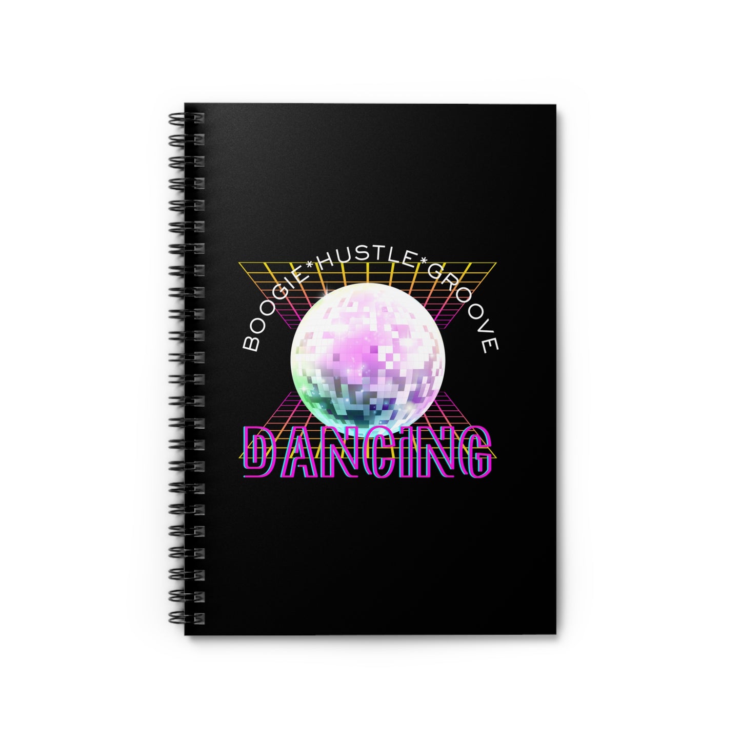 "Boogie, Hustle, Groove – Dancing" Spiral Notebook – Streetwear-Inspired Dance Journal with Colorful Dancer Graphic for Hip Hop Dancers, Students & Creatives