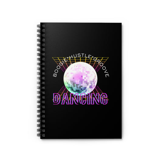 "Boogie, Hustle, Groove – Dancing" Spiral Notebook – Streetwear-Inspired Dance Journal with Colorful Dancer Graphic for Hip Hop Dancers, Students & Creatives