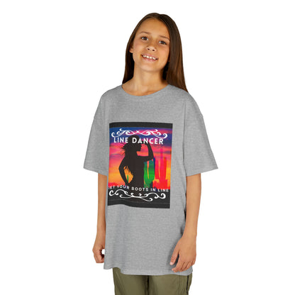"Line Dancer – Get Your Boots in Line" Youth Short Sleeve Tee – Western-Inspired Country Dance Shirt for Kids