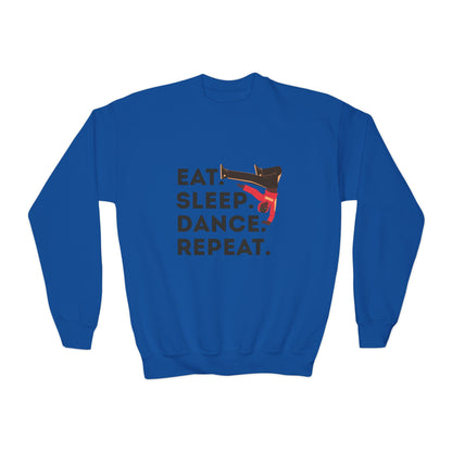 "Eat Sleep Dance Repeat" – Bold B-Boy Graphic Youth Crewneck Sweatshirt | Hip Hop Dance Kids Pullover