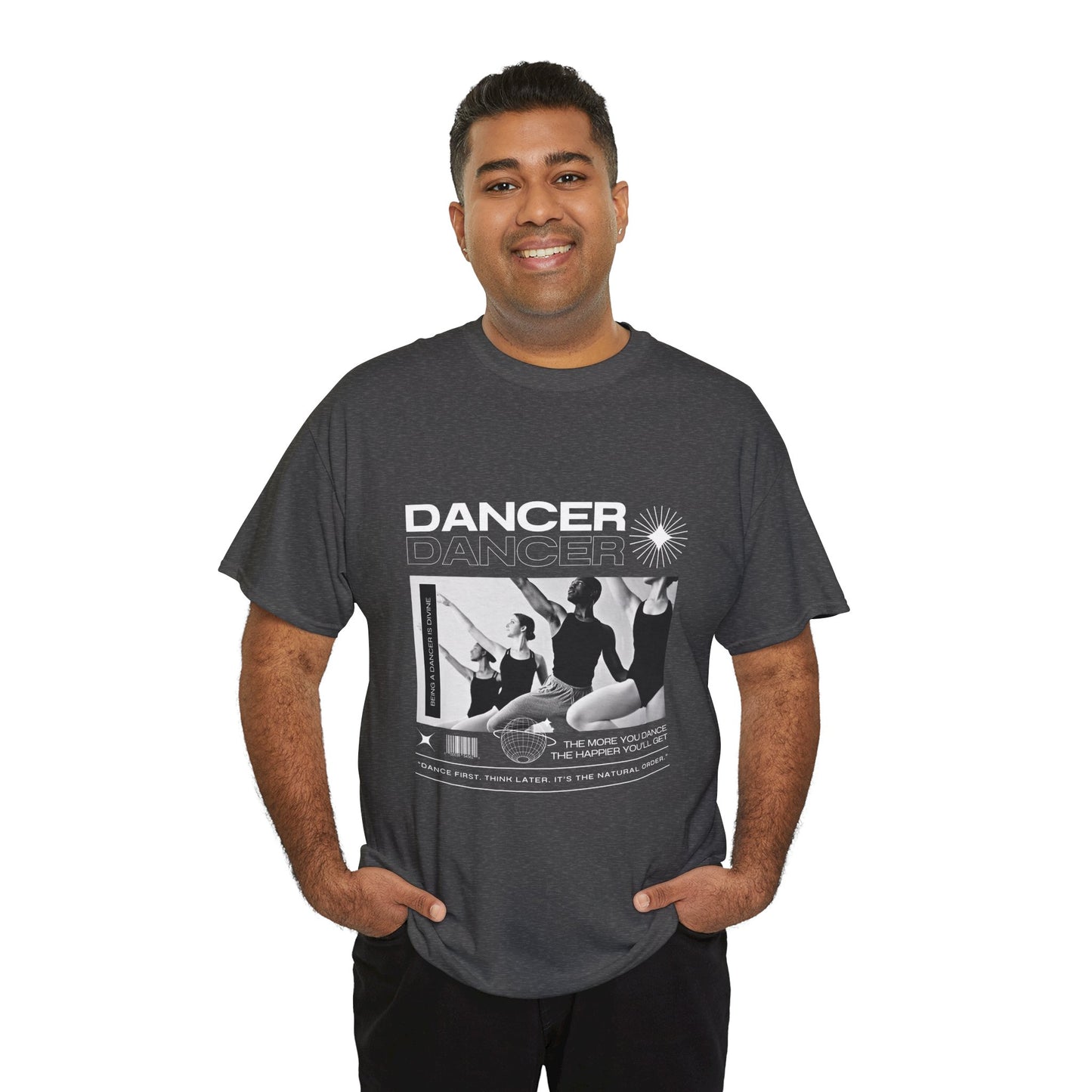 "Dancer" with ballet dancers at the Barre - Unisex Heavy Cotton Tee | Streetwear-Inspired Ballet Training Graphic T-Shirt for Dance Lovers
