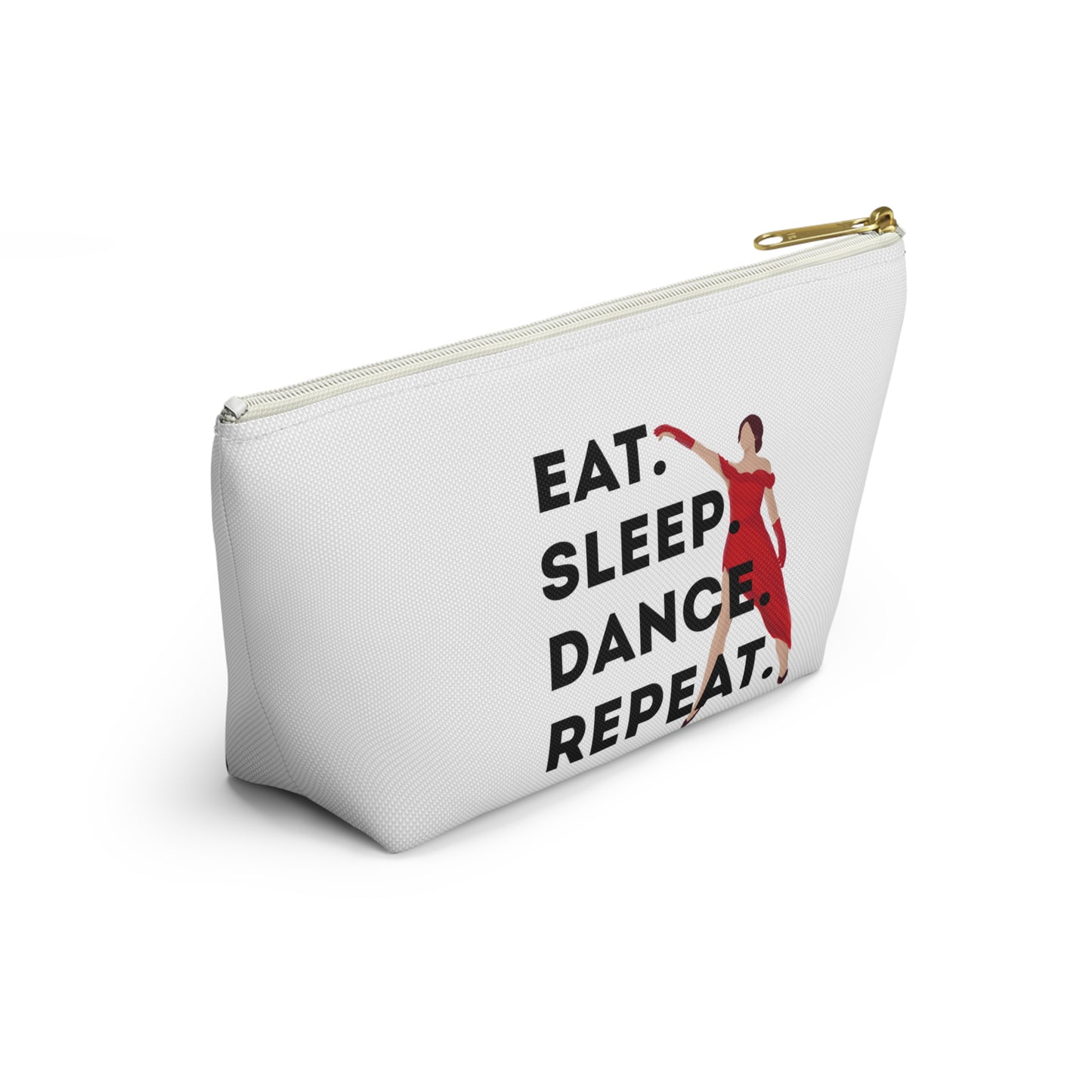 “Eat Sleep Dance Repeat” Makeup Bag – Bold Dancer Graphic – Dance-Themed Zipper Pouch for Cosmetics, Accessories & Travel Essentials