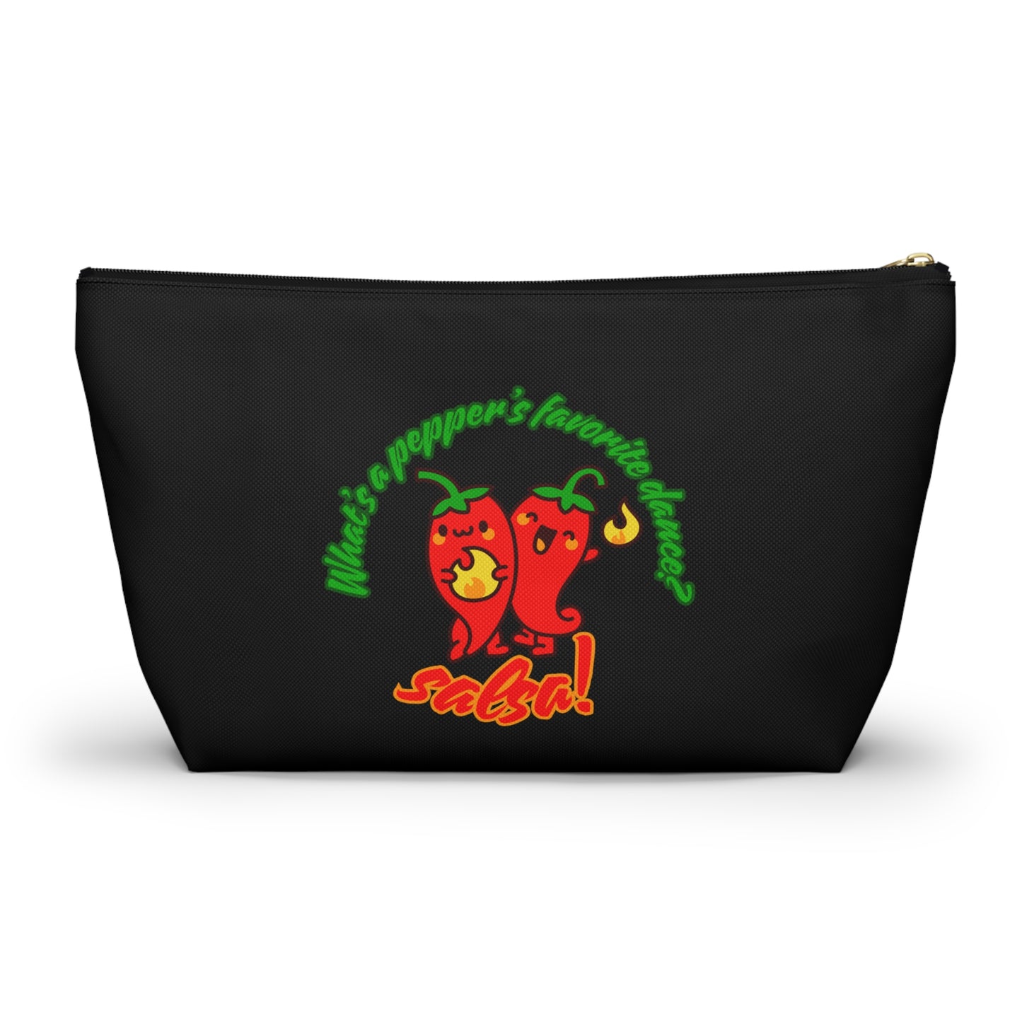 "What’s a Pepper’s Favorite Dance? Salsa!" Makeup Bag – Funny Dance Pun with Colorful Pepper Graphic – Cute Zipper Pouch for Cosmetics, Accessories & Gifts