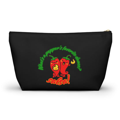 "What’s a Pepper’s Favorite Dance? Salsa!" Makeup Bag – Funny Dance Pun with Colorful Pepper Graphic – Cute Zipper Pouch for Cosmetics, Accessories & Gifts