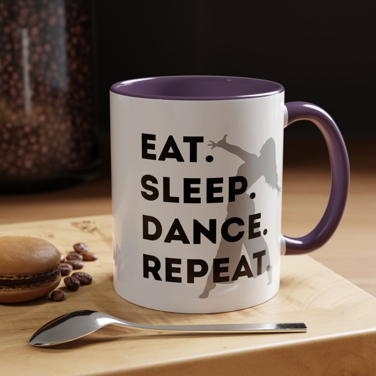 "Eat Sleep Dance Repeat" Accent Coffee Mug – Gray Dancer Graphic Ceramic Mug for Dance Lovers