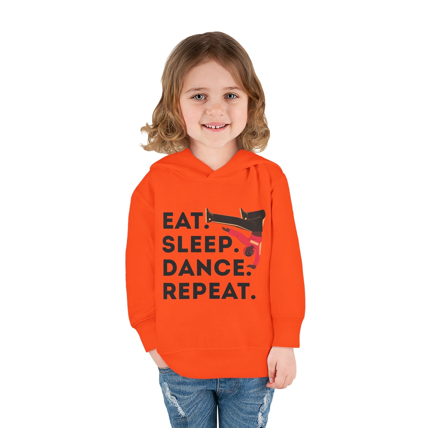 "Eat Sleep Dance Repeat" Toddler Pullover Hoodie – Bold B-Boy Dance Graphic Fleece Sweatshirt for Kids