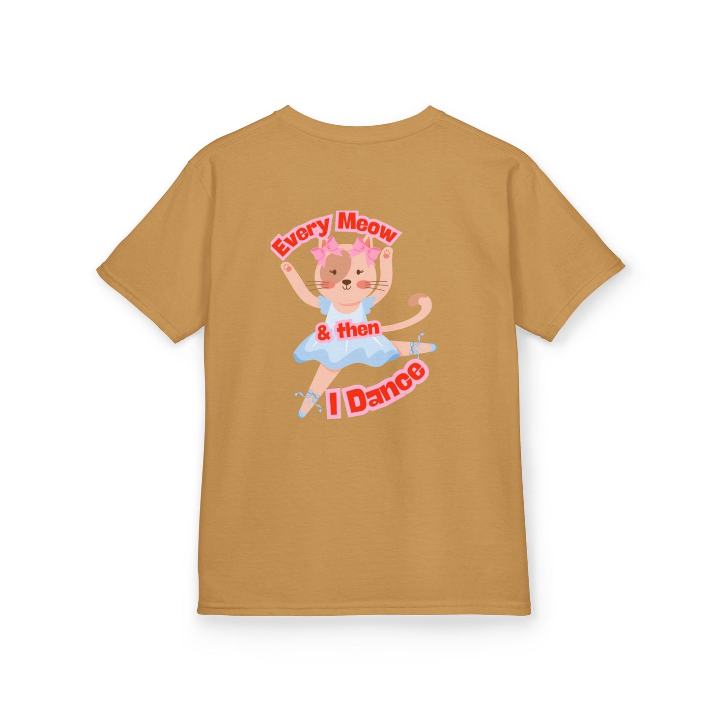 "Every Meow & Then I Dance" – Youth Short Sleeve Tee with Cute Dancing Cat Graphic | Kids’ Dance & Cat Lover T-Shirt