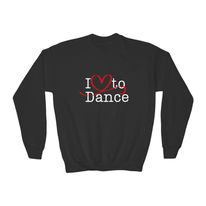 I Love to Dance Youth Crewneck Sweatshirt – Hand-Drawn Heart Graphic Dance Lover Pullover