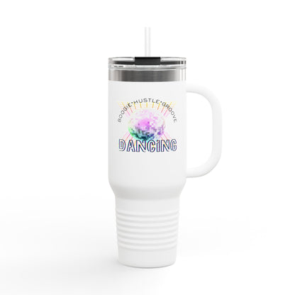 "Boogie, Hustle, Groove - Dancing" 40oz Insulated Travel Mug – Disco Dance Theme Stainless Steel Tumbler with Lid & Straw | Jeté Dance Shop