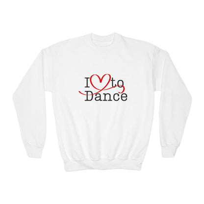 I Love to Dance Youth Crewneck Sweatshirt – Hand-Drawn Heart Graphic Dance Lover Pullover
