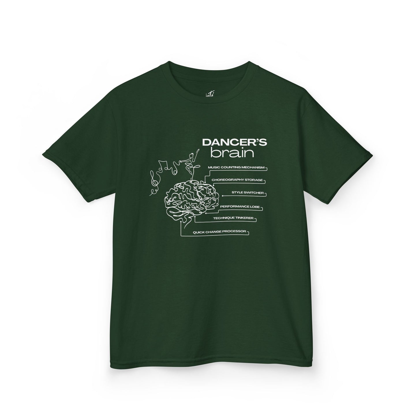 “Dancer’s Brain” Youth Short Sleeve Tee with Funny Dance Brain Graphic – Personalized Dance T-Shirt for Kids & Teens, Custom Name or Studio Option