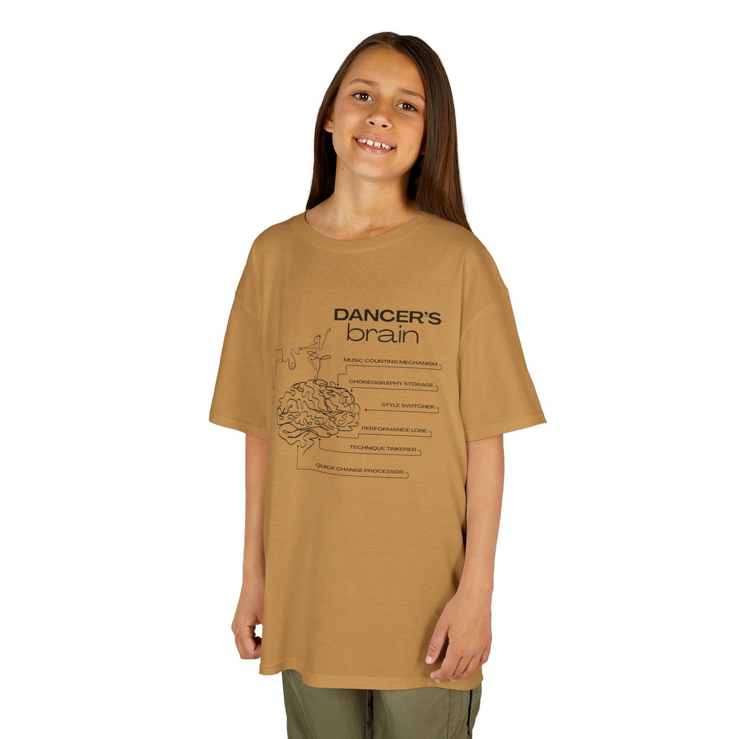 “Dancer’s Brain” Youth Short Sleeve Tee with Funny Dance Brain Graphic – Personalized Dance T-Shirt for Kids & Teens, Custom Name or Studio Option