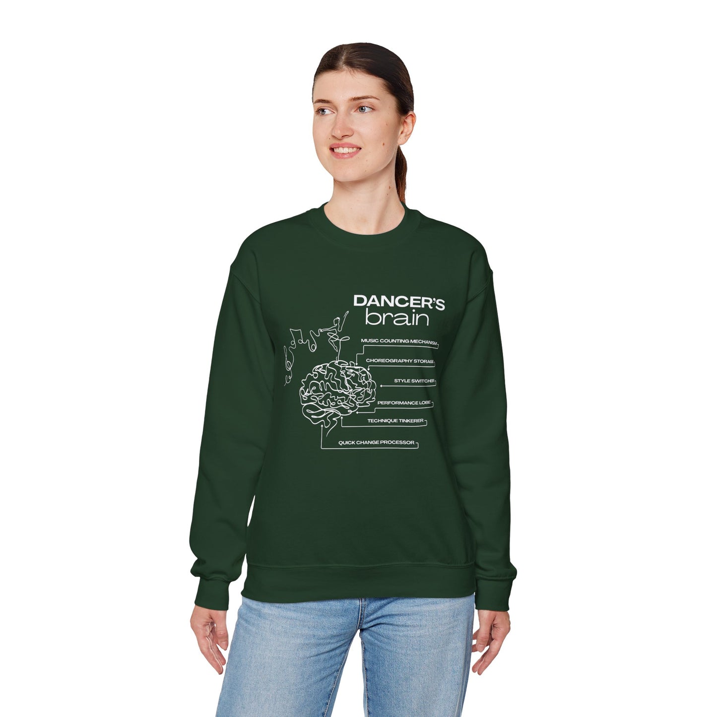 “Dancer’s Brain” Funny Dance Anatomy Sweatshirt – Unisex Heavy Blend Crewneck with Optional Name or Studio Personalization