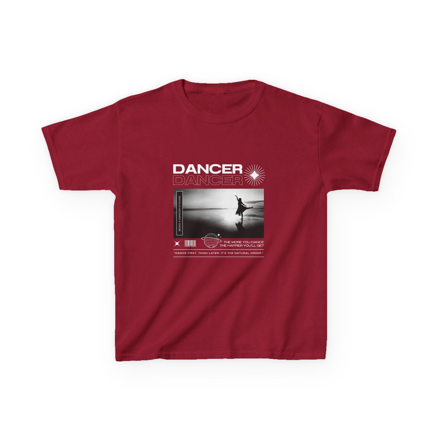 "Dancer" Arabesque on the Beach – Youth Short Sleeve Dance Tee in Streetwear-Inspired Style
