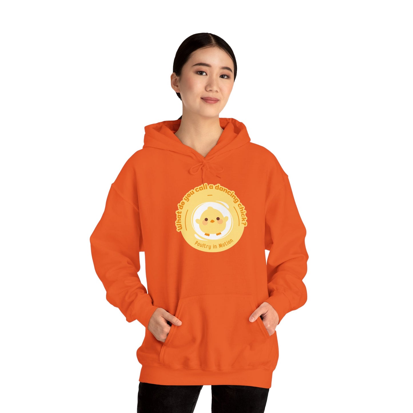 "What do you call a dancing chick? Poultry in Motion" Unisex Dance Hoodie – Funny Dancing Chick Graphic Sweatshirt for Dancers