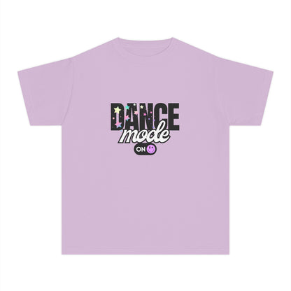 “Dance Mode On" Comfort Colors Youth Midweight  T-Shirt – Pastel Stars & Smiley Face Dance Graphic Tee for Kids