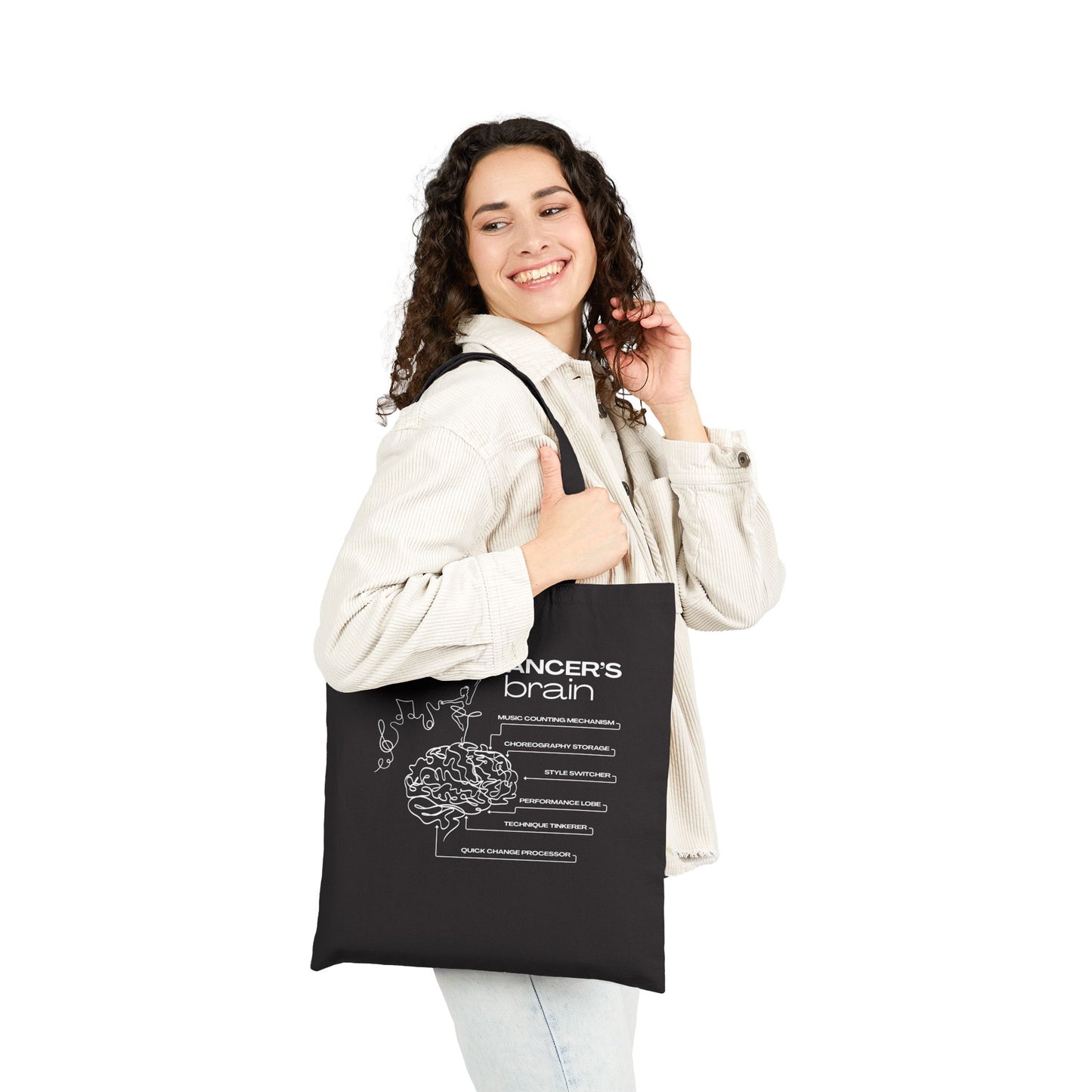“Dancer’s Brain” Cotton Canvas Tote Bag with Funny Dance Mind Graphic – Cute Ballet & Dance Tote with Custom Name or Studio Personalization Option