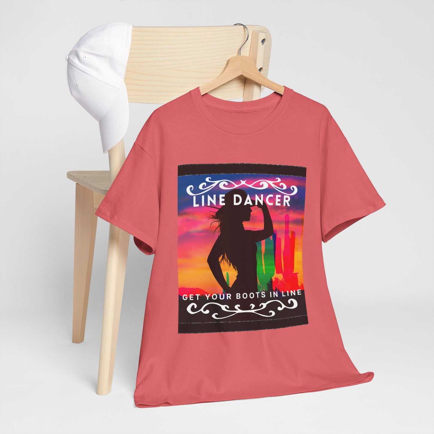 "Line Dancer" Unisex Heavy Cotton T-Shirt – Western Country Dance Graphic Tee – 'Get Your Boots in Line' Cowboy-Inspired Shirt