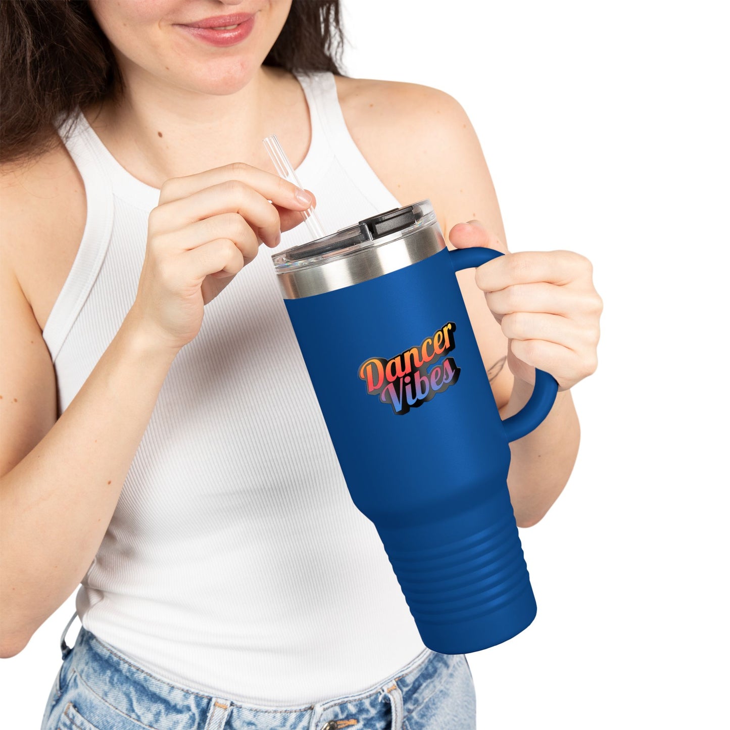 "Dancer Vibes" 40oz Insulated Travel Mug – Retro-Inspired Stainless Steel Tumbler for Dance Lovers | Hot & Cold Beverage Travel Cup with Handle and Leak-Proof Lid