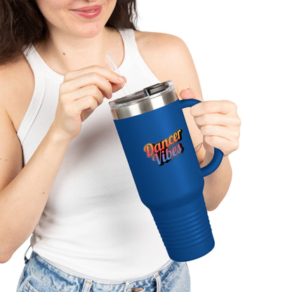 "Dancer Vibes" 40oz Insulated Travel Mug – Retro-Inspired Stainless Steel Tumbler for Dance Lovers | Hot & Cold Beverage Travel Cup with Handle and Leak-Proof Lid