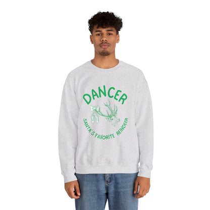 “Dancer, Santa’s Favorite Reindeer” ADULT SWEATSHIRT Unisex Heavy Blend Crewneck with Vintage Reindeer Graphic – Festive Christmas Dance Sweatshirt for Dancers & Holiday Events